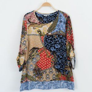 John Mark Womens Art To Wear Paisley Print 3/4 Sleeves Tunic Top Size Medium